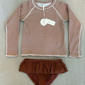 Rylee + Cru Chocolate Striped Kids Rashguard Set